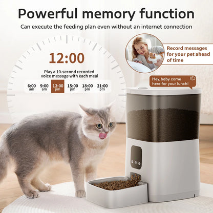 7L Wi-Fi Enabled Automatic Pet Feeder with APP Remote Control for Cats and Dogs, White, 13.10 x 6.50 x 12.60 inches