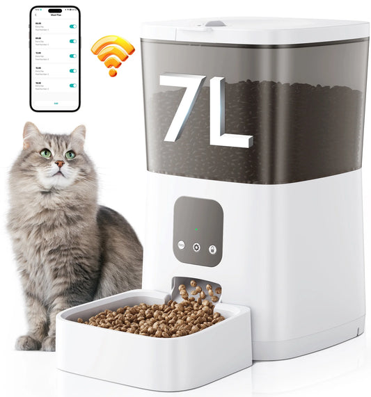 7L Wi-Fi Enabled Automatic Pet Feeder with APP Remote Control for Cats and Dogs, White, 13.10 x 6.50 x 12.60 inches