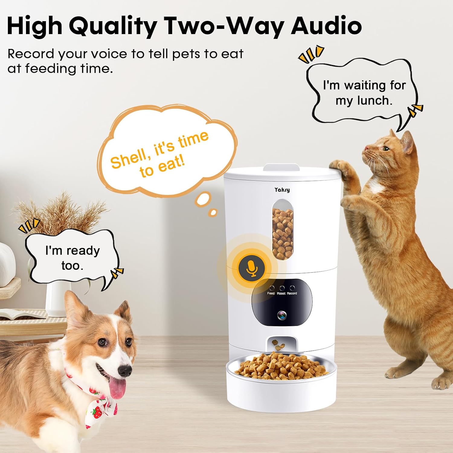 Smart Automatic Cat Feeder with 5G Camera: Wi-Fi Enabled, Easy to Clean, Timed Pet Food Dispenser with 2-Way Audio, Memory Function, HD 1080P Video Recording, App Control, Night Vision - Yakry