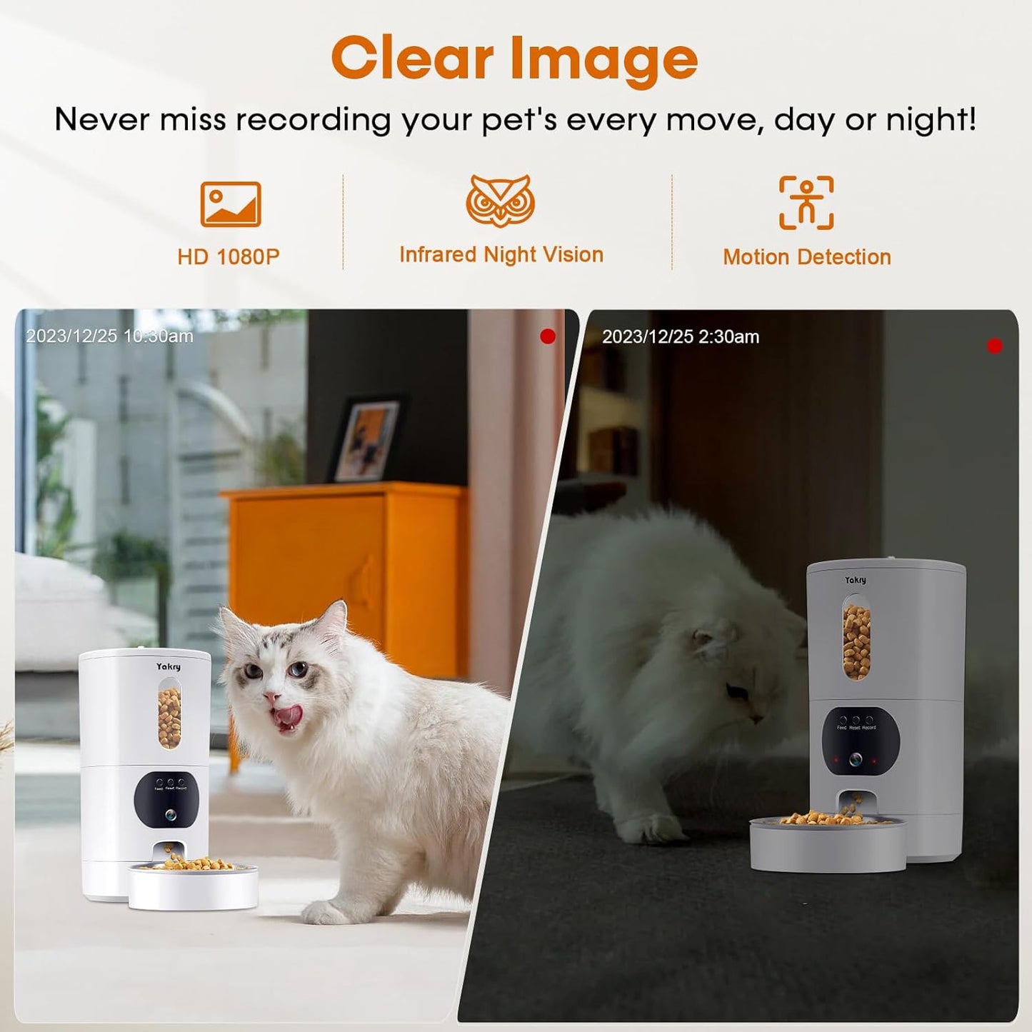 Smart Automatic Cat Feeder with 5G Camera: Wi-Fi Enabled, Easy to Clean, Timed Pet Food Dispenser with 2-Way Audio, Memory Function, HD 1080P Video Recording, App Control, Night Vision - Yakry