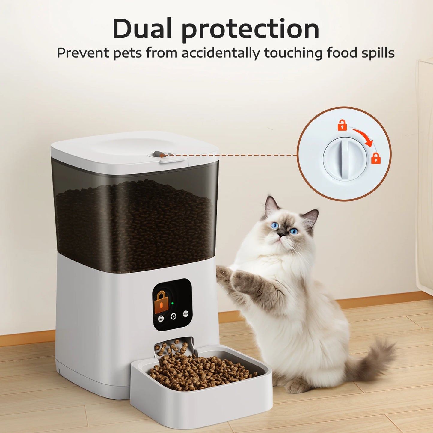 7L Wi-Fi Enabled Automatic Pet Feeder with APP Remote Control for Cats and Dogs, White, 13.10 x 6.50 x 12.60 inches