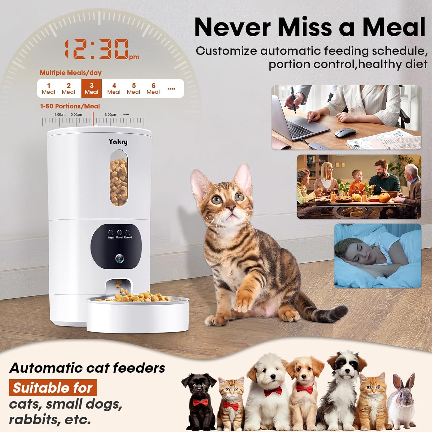 Smart Automatic Cat Feeder with 5G Camera: Wi-Fi Enabled, Easy to Clean, Timed Pet Food Dispenser with 2-Way Audio, Memory Function, HD 1080P Video Recording, App Control, Night Vision - Yakry