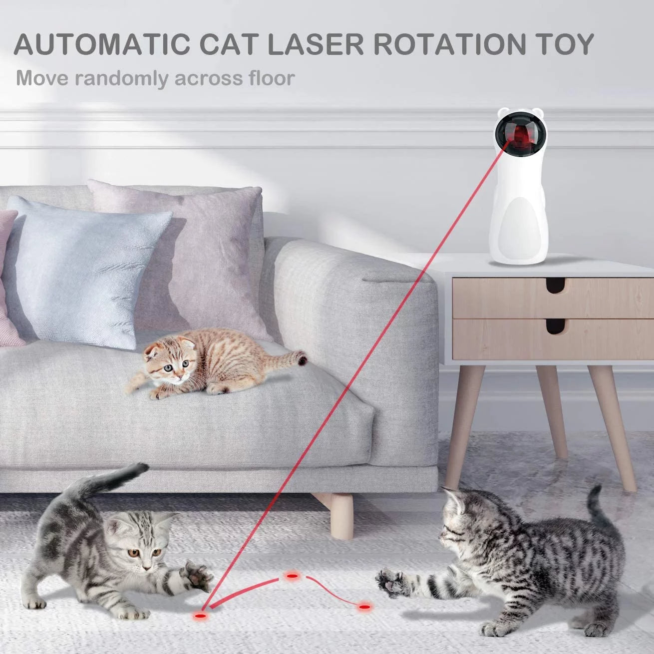 Cat Laser Toy Automatic Interactive Toys for Cats Kitten Dogs USB Charging and Battery Powered 5 Random Pattern Fast Slow Light Flashing Model